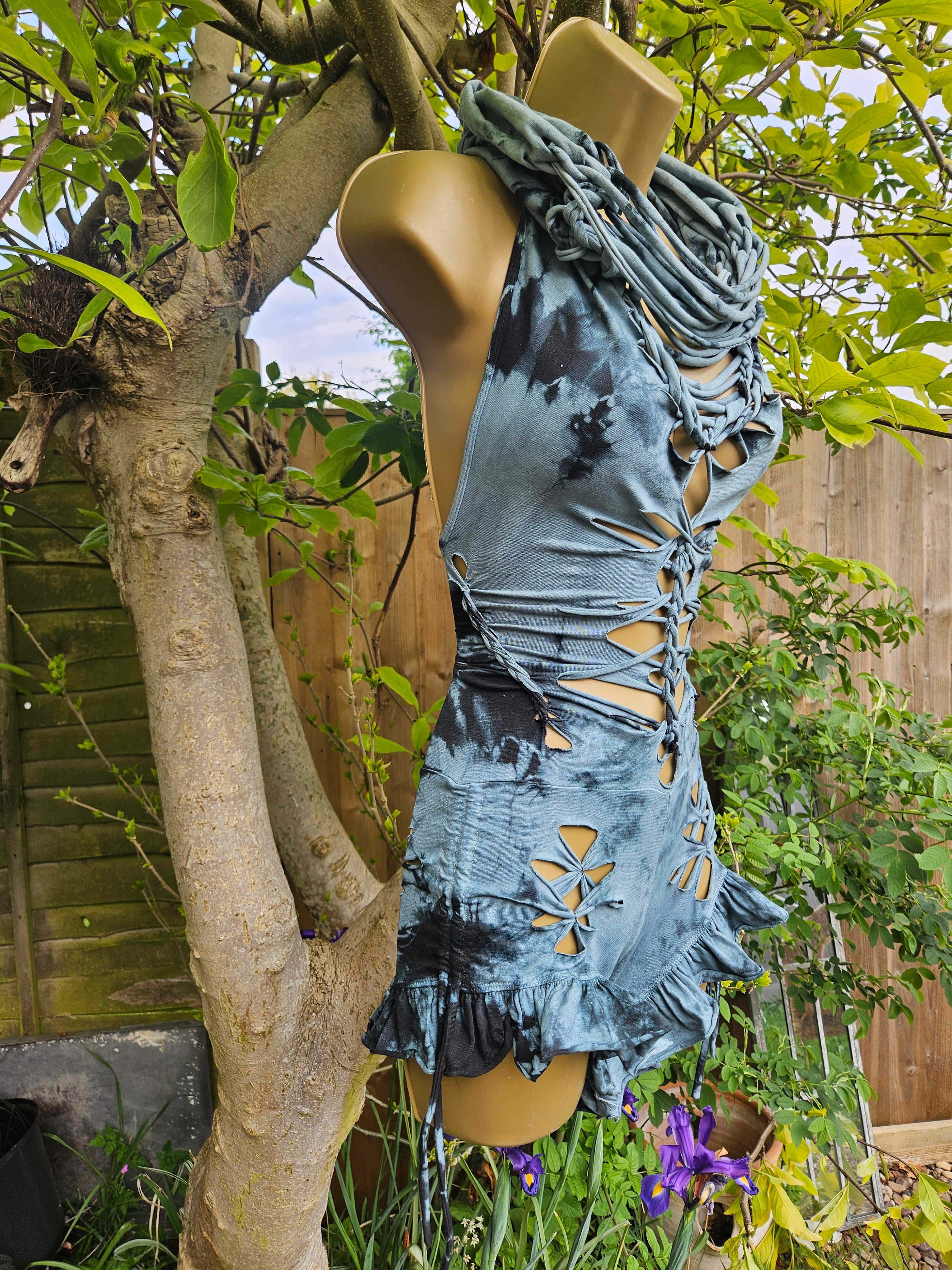Woven Cowl Bodysuit - Small - Grey Tie Dye