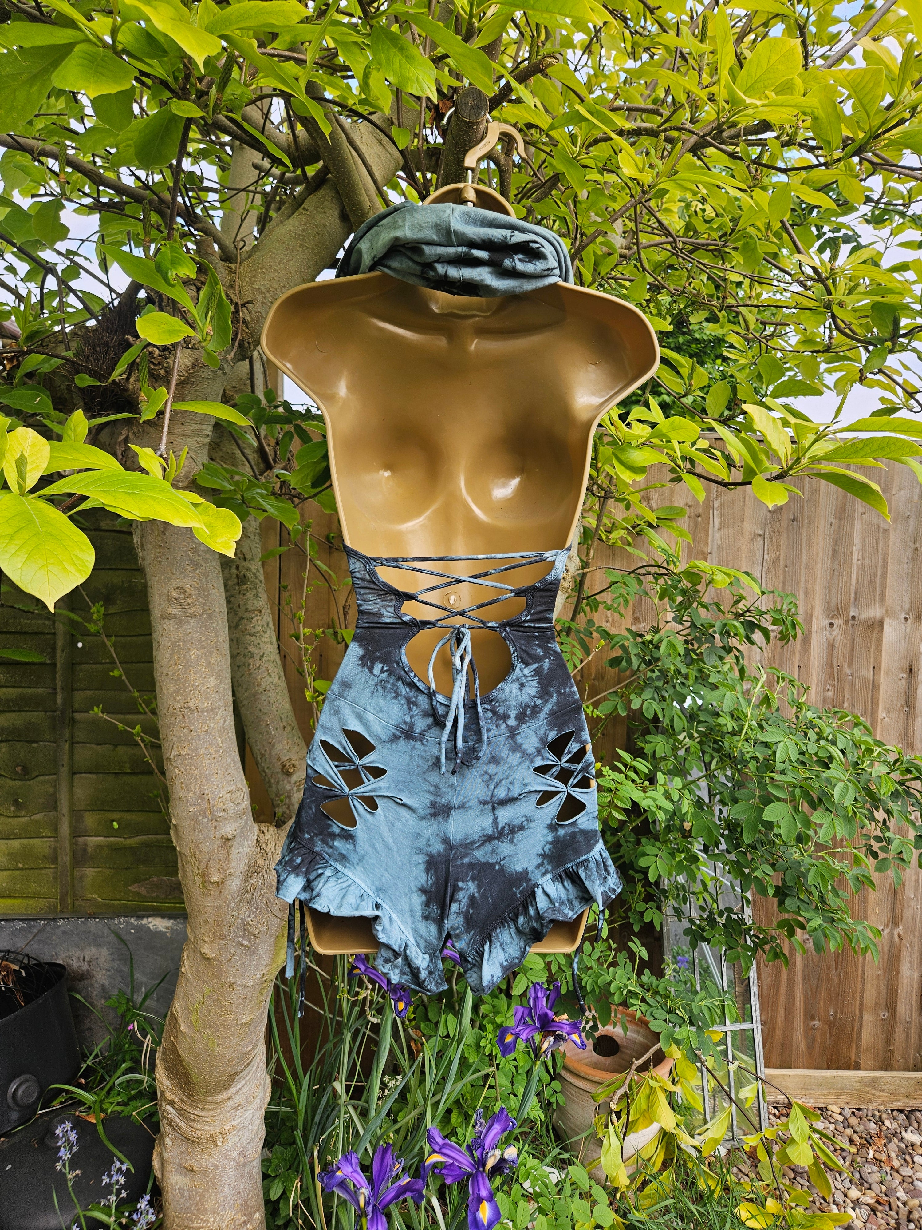 Woven Cowl Bodysuit - Small - Grey Tie Dye