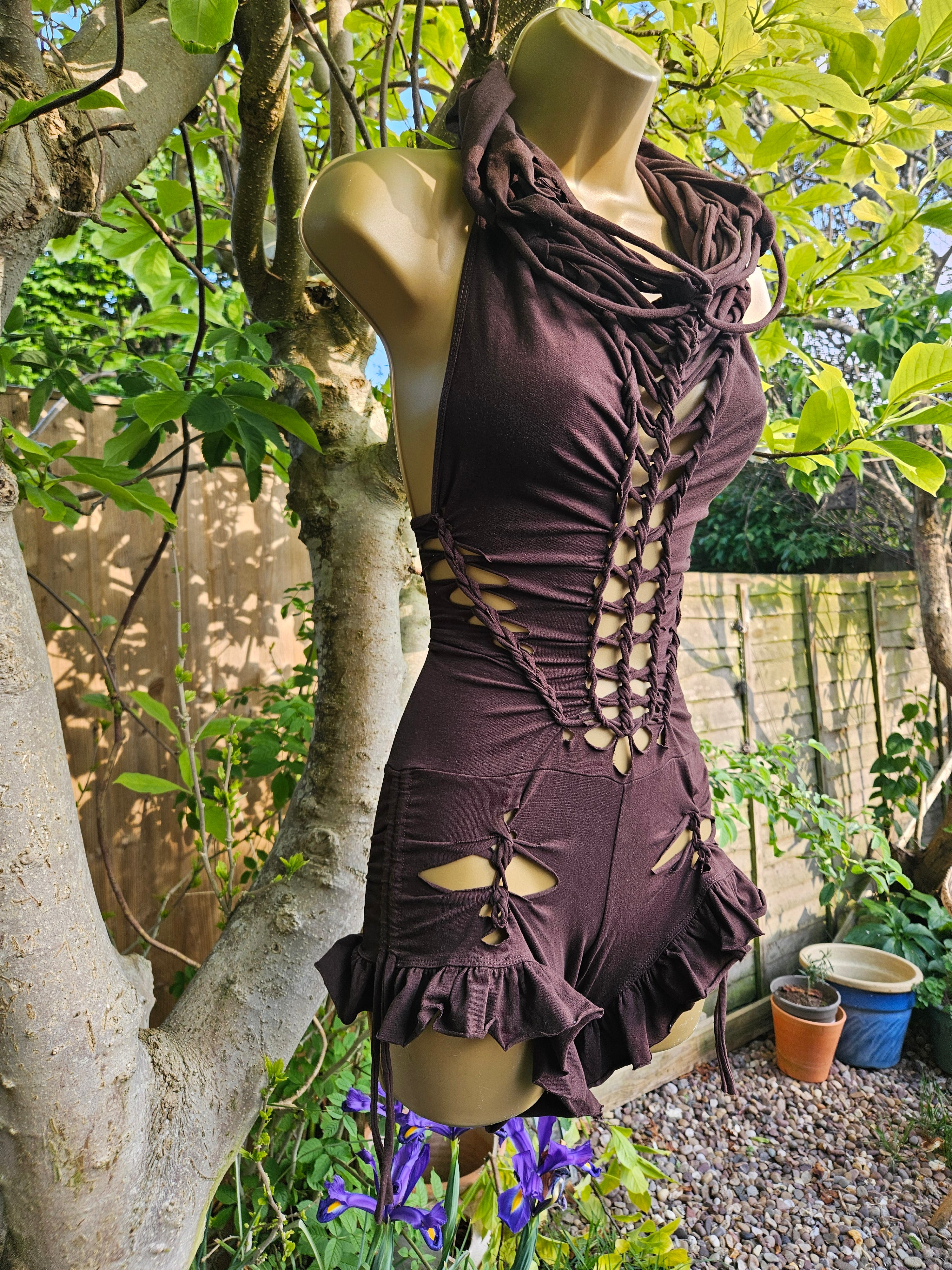 Woven Cowl Bodysuit - Small - Brown