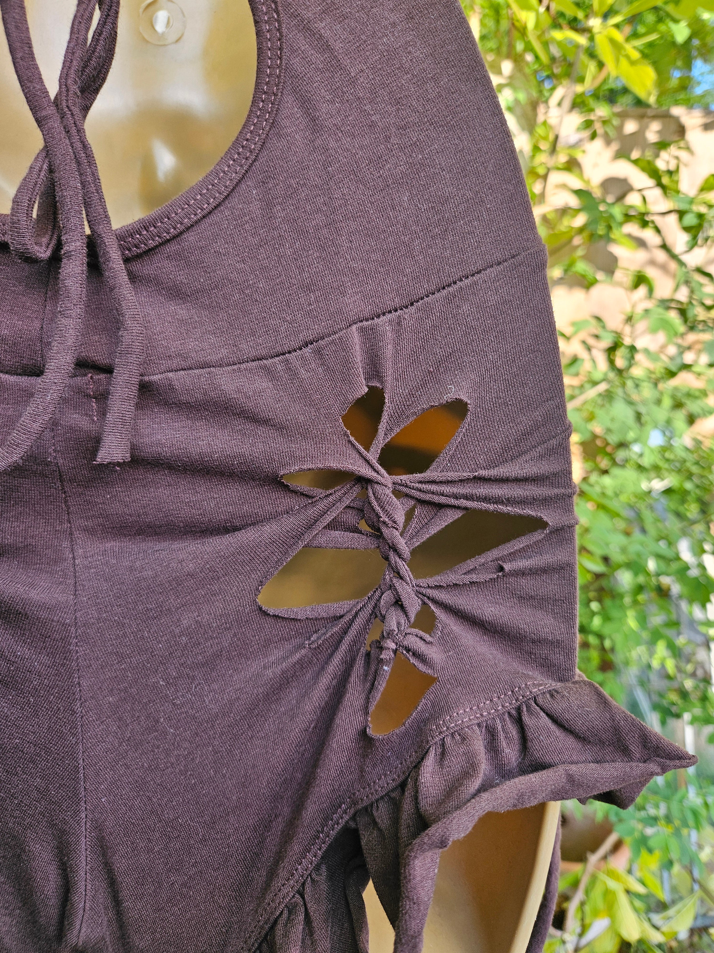 Woven Cowl Bodysuit - Small - Brown