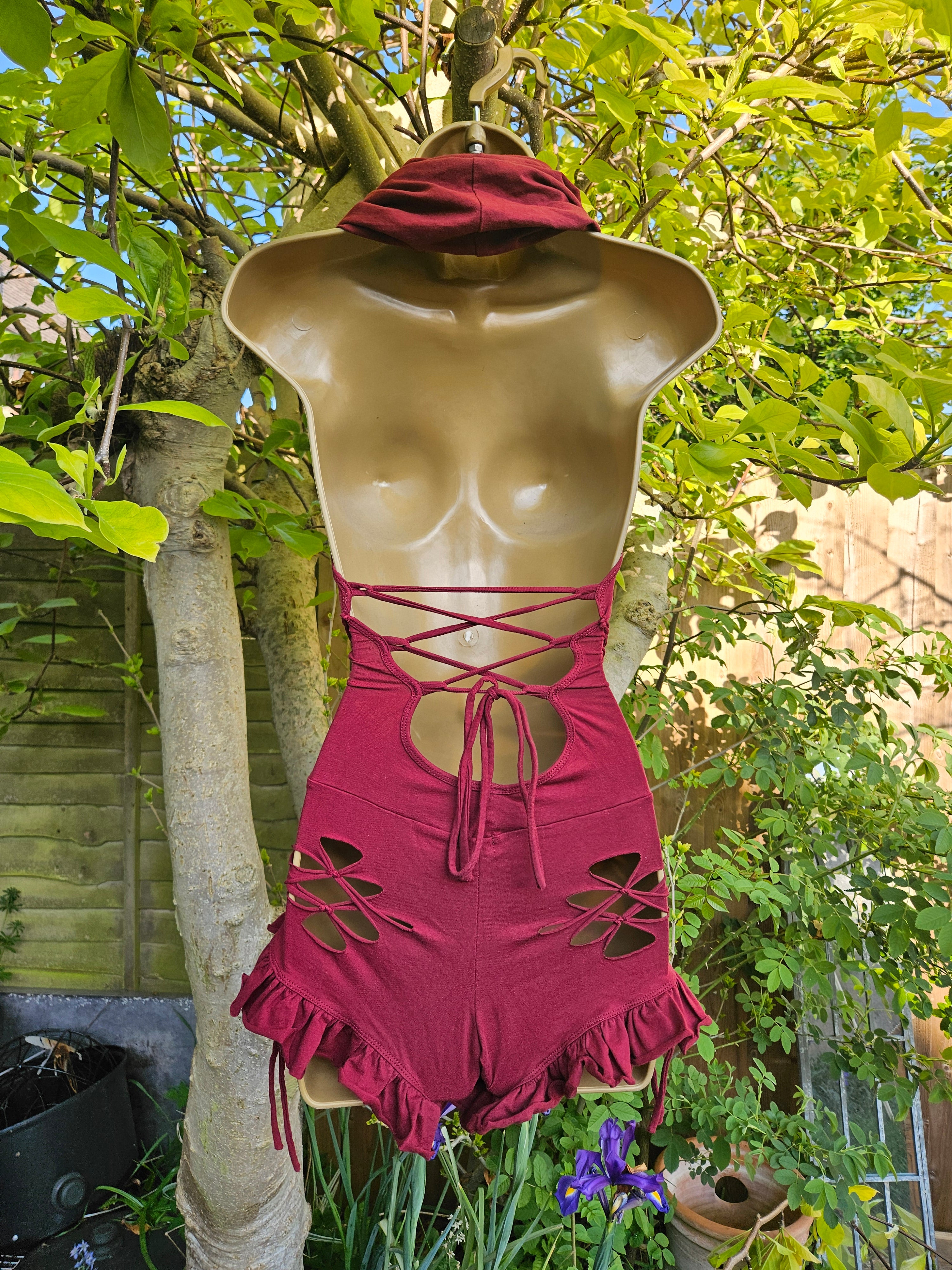 Woven Cowl Bodysuit - Small - Red