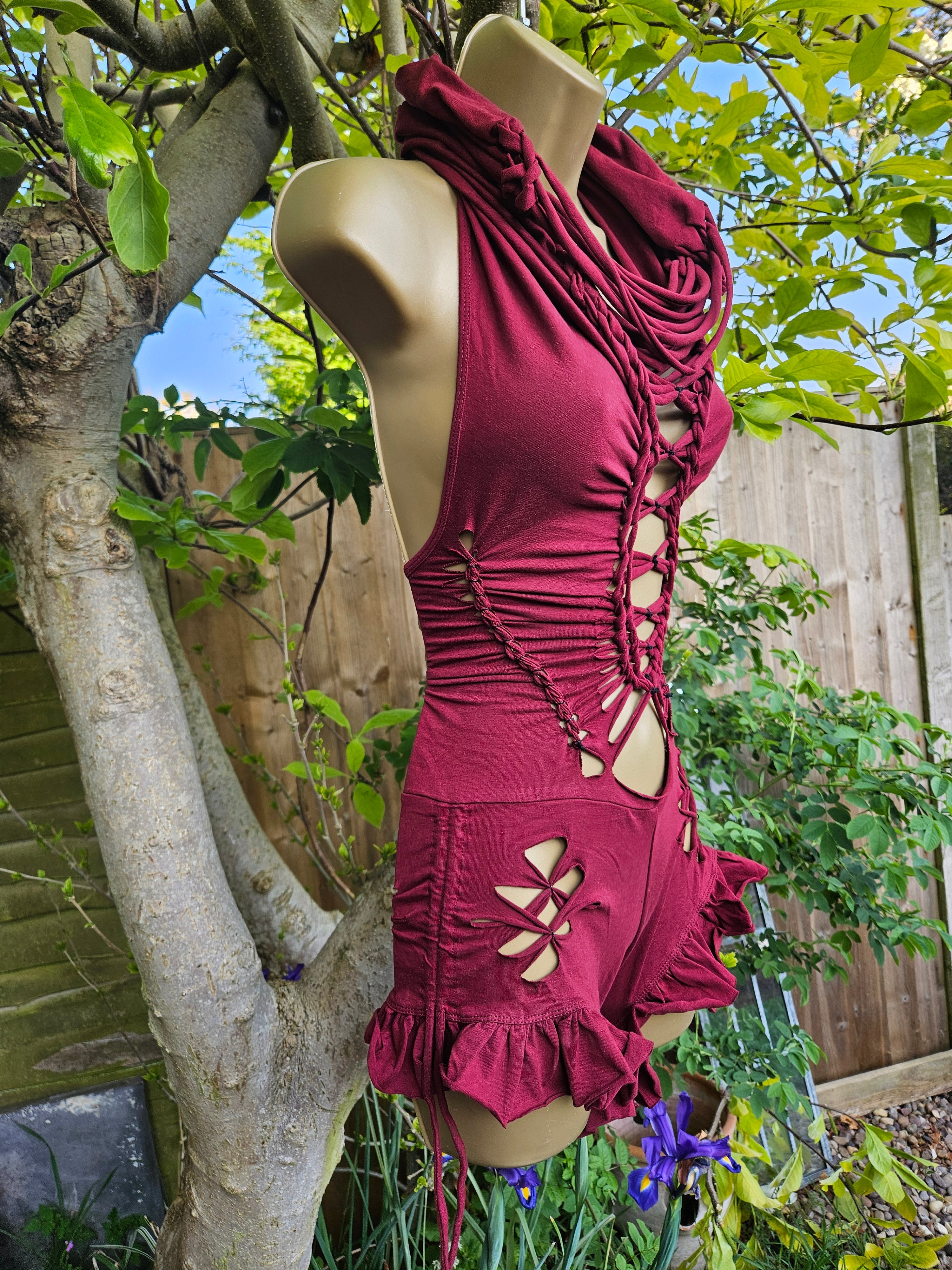 Woven Cowl Bodysuit - Small - Red