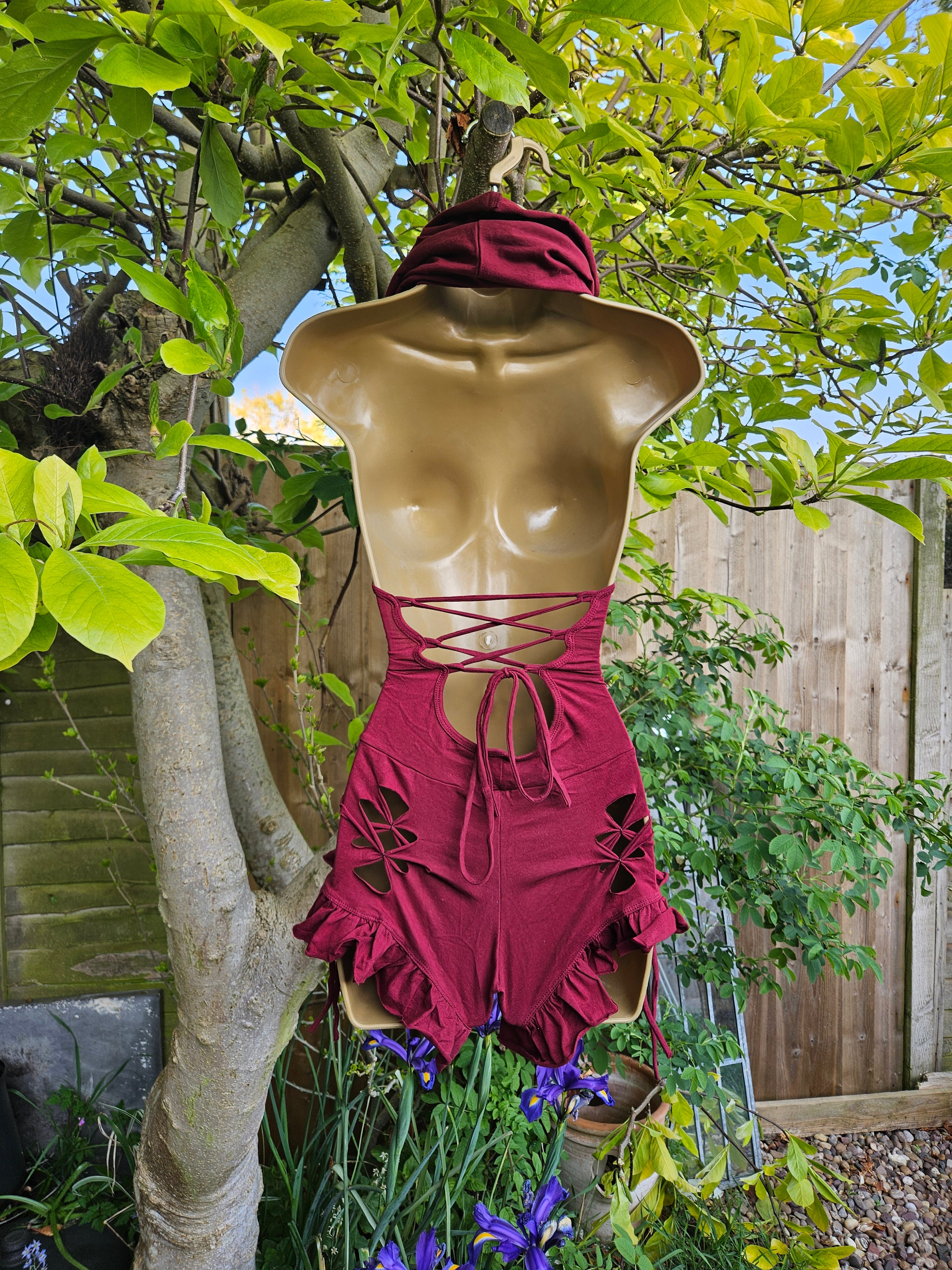 Woven Cowl Bodysuit - Small - Red