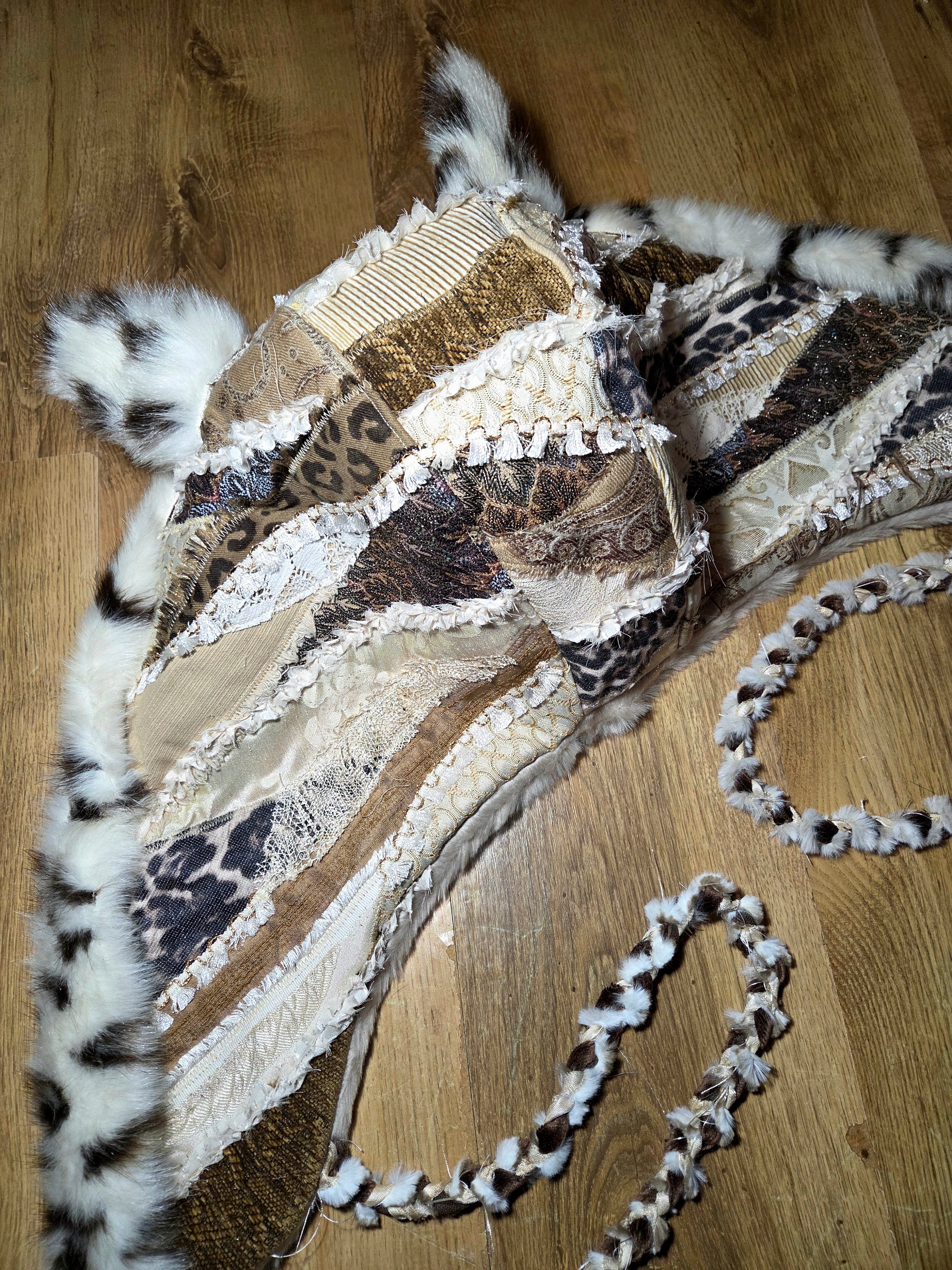 GROUNDED OPULENCE • One of a Kind  Patchwork Hood with Cat Ears