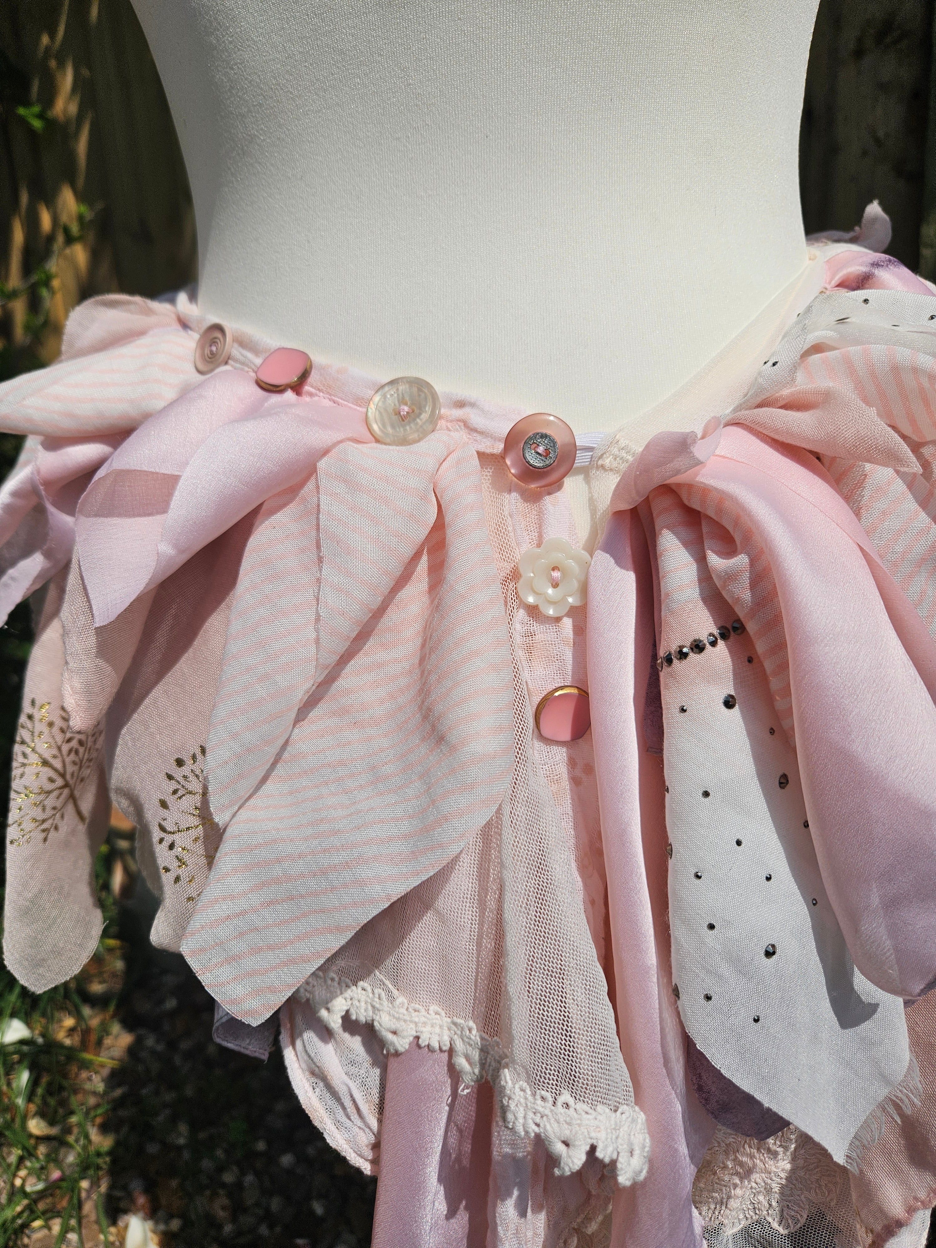 Asymmetric Pixie Fae Skirt • Pale Pink with Button Details