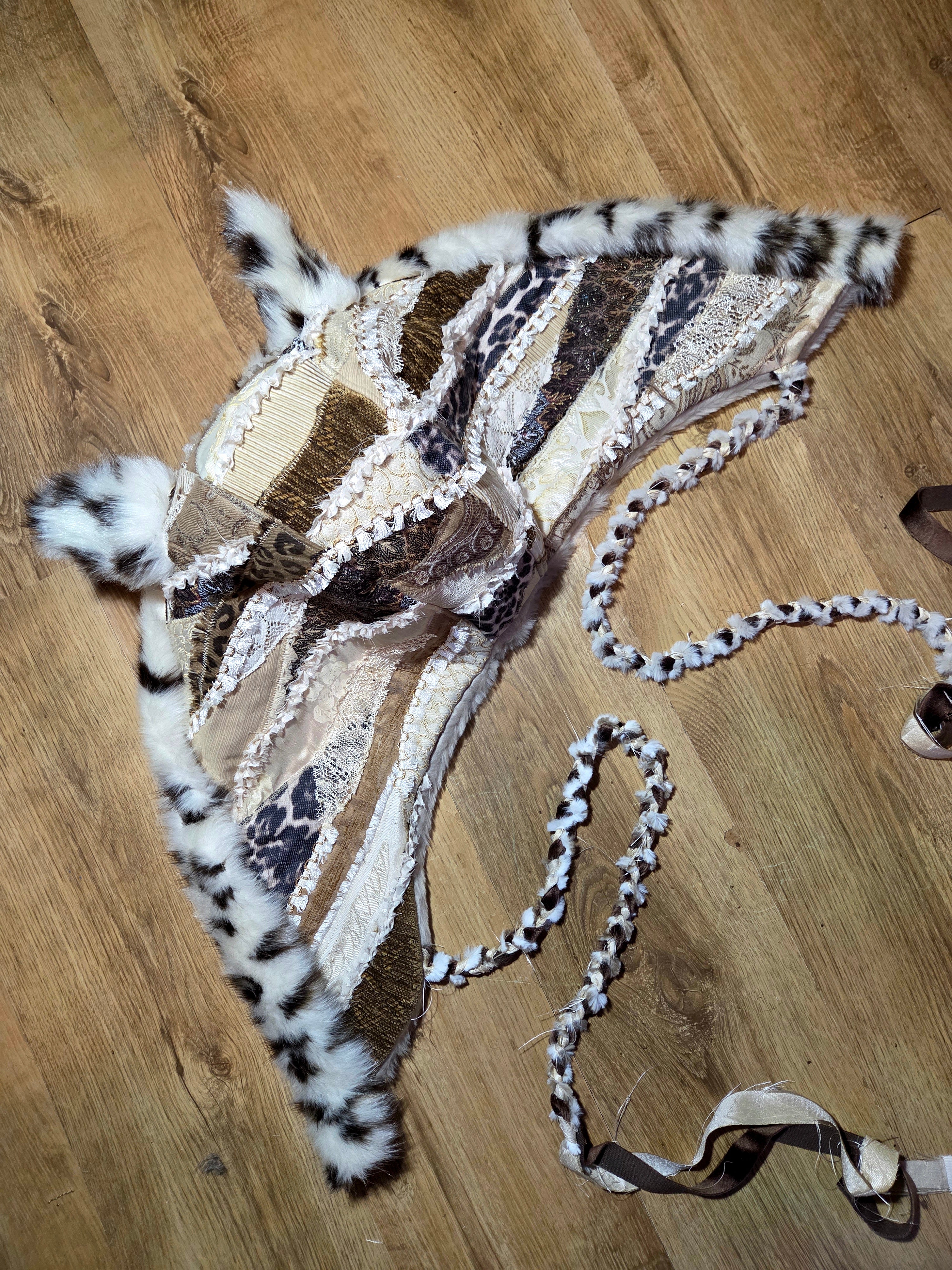 GROUNDED OPULENCE • One of a Kind  Patchwork Hood with Cat Ears