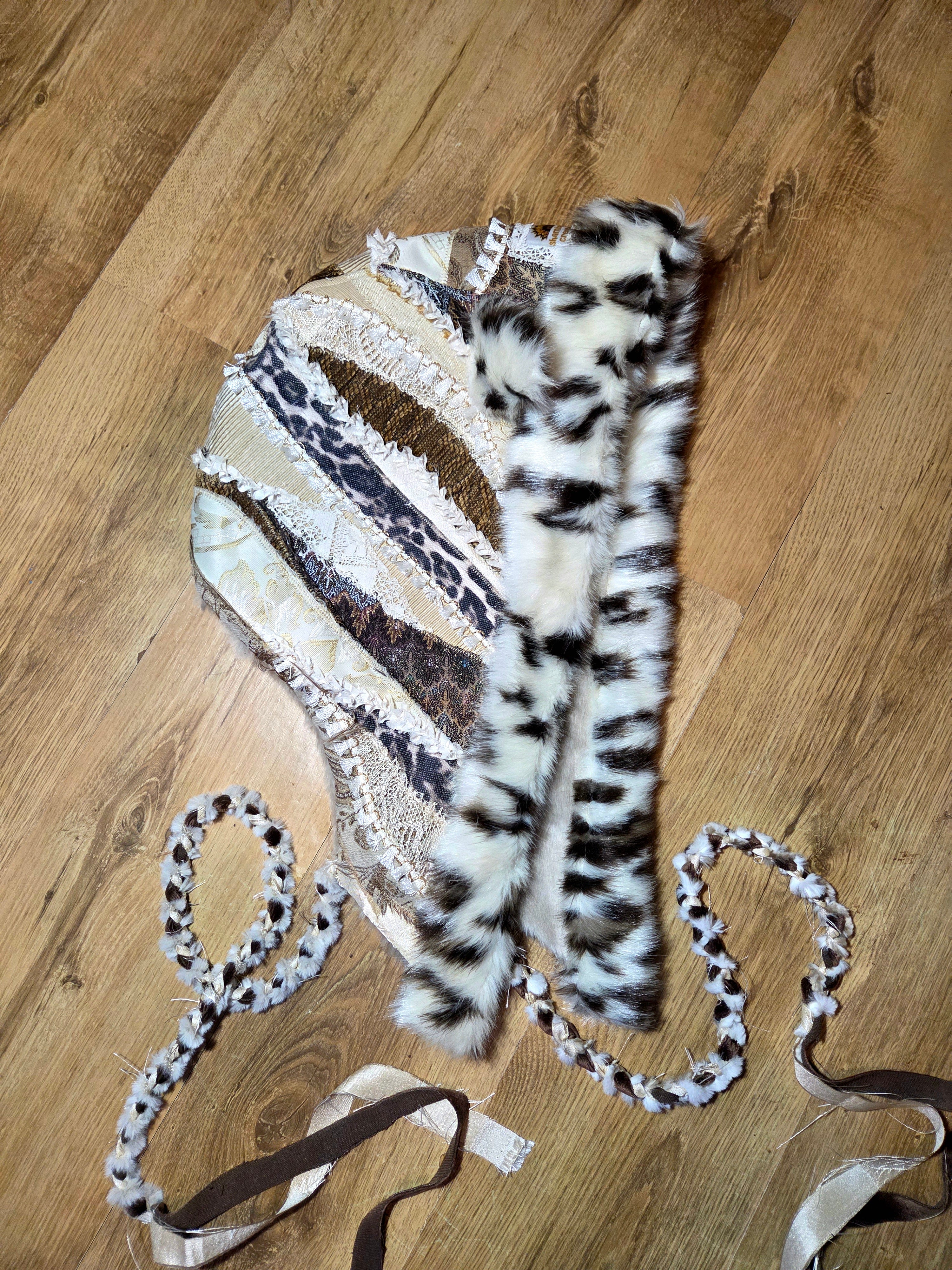 GROUNDED OPULENCE • One of a Kind  Patchwork Hood with Cat Ears