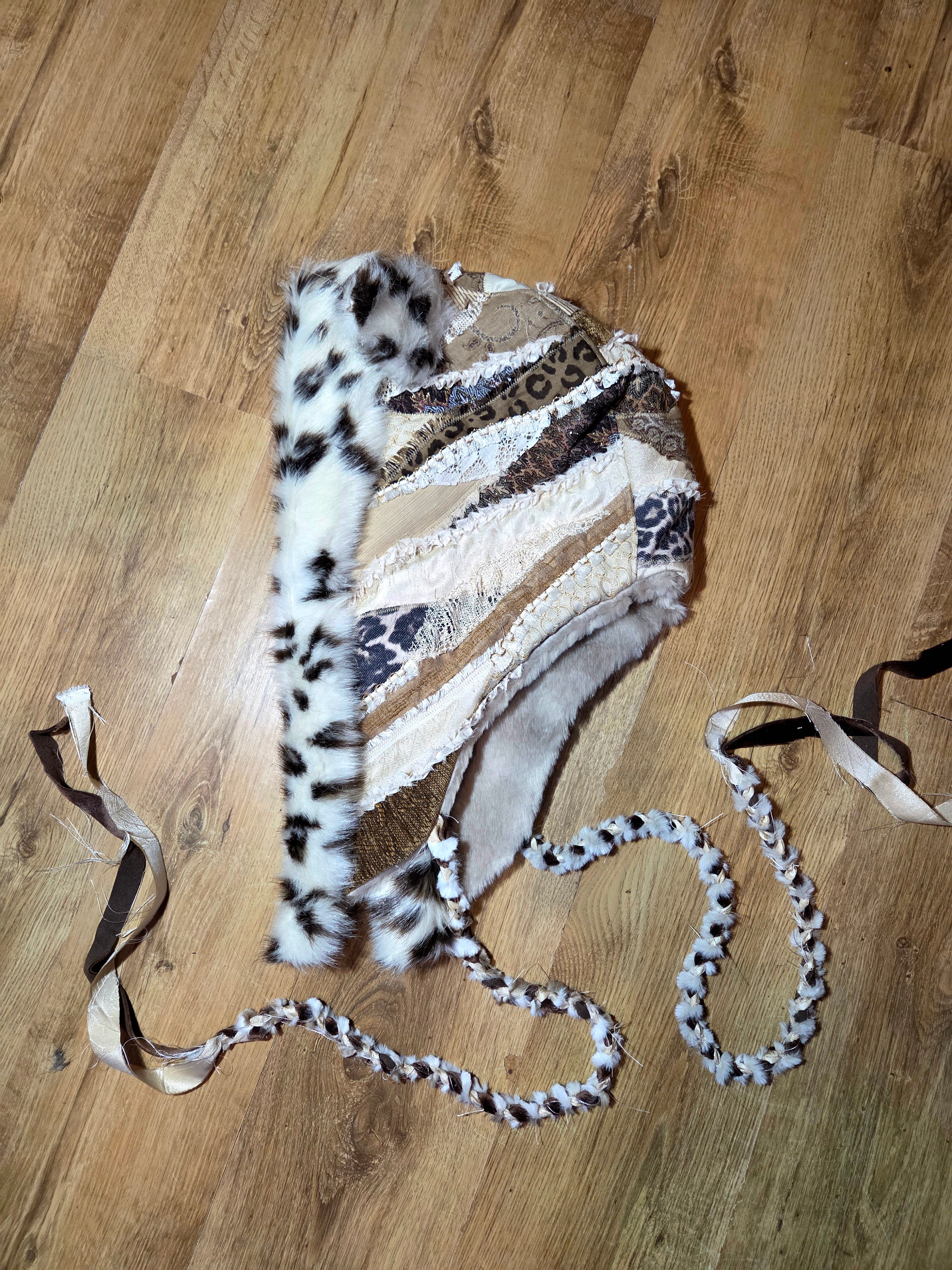 GROUNDED OPULENCE • One of a Kind  Patchwork Hood with Cat Ears