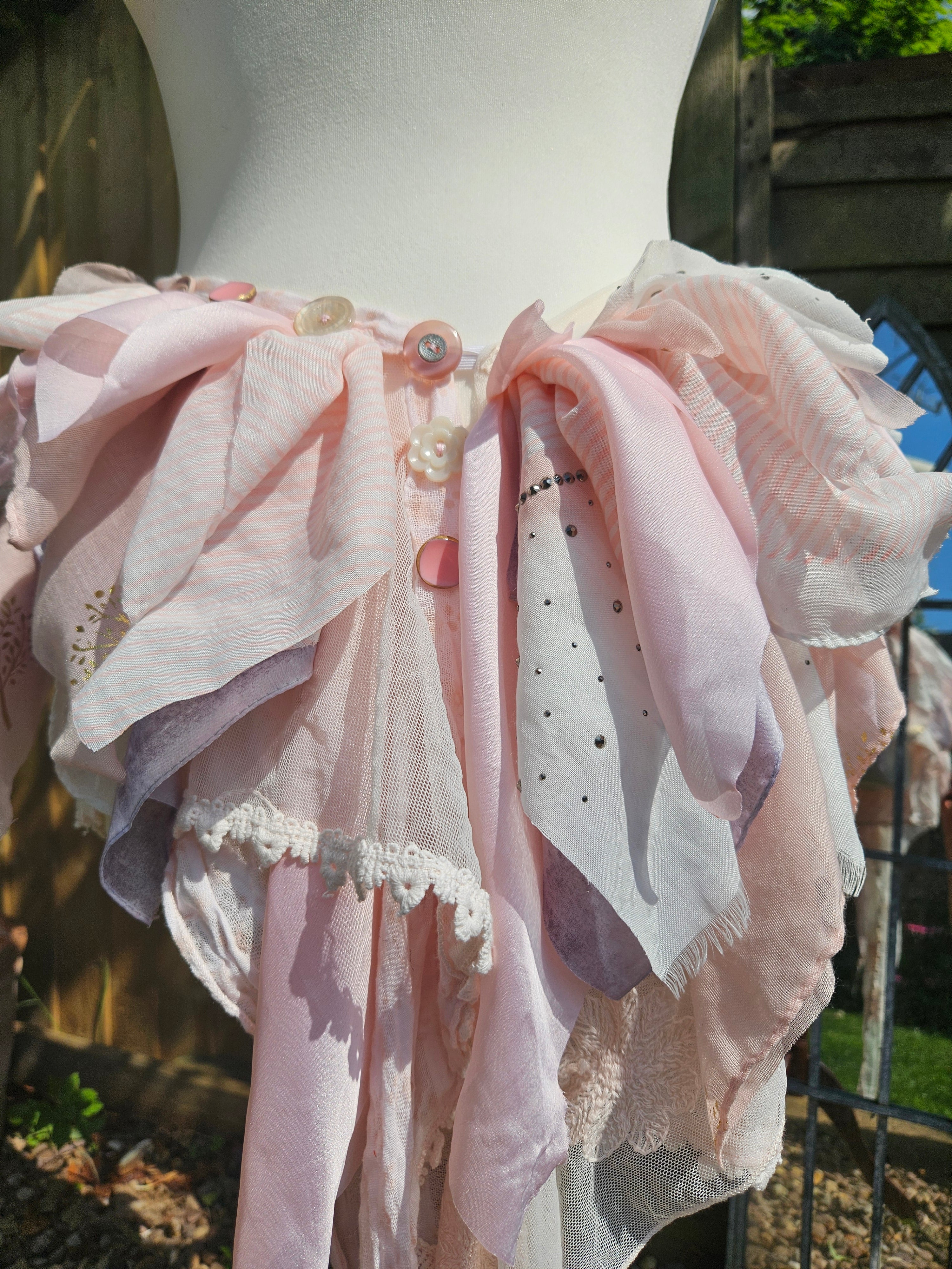 Asymmetric Pixie Fae Skirt • Pale Pink with Button Details