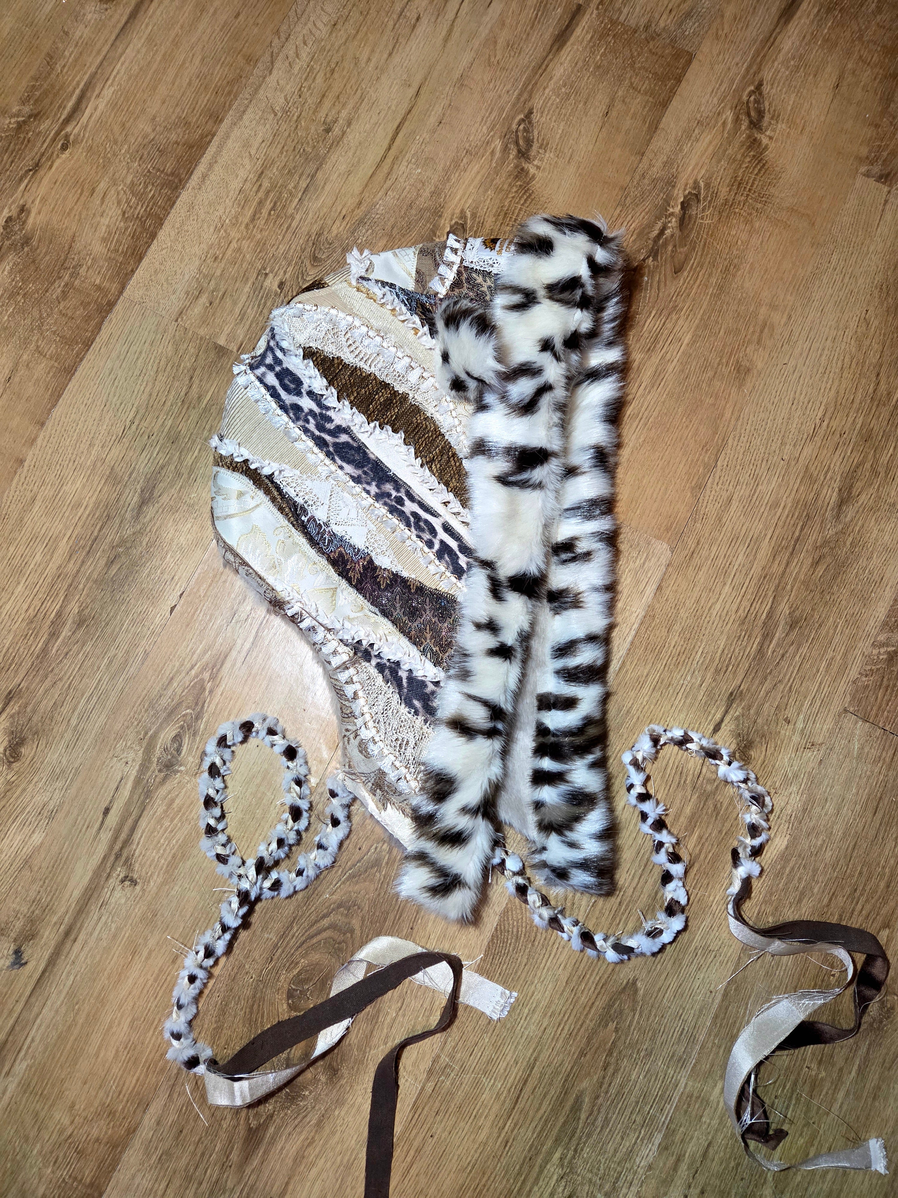 GROUNDED OPULENCE • One of a Kind  Patchwork Hood with Cat Ears
