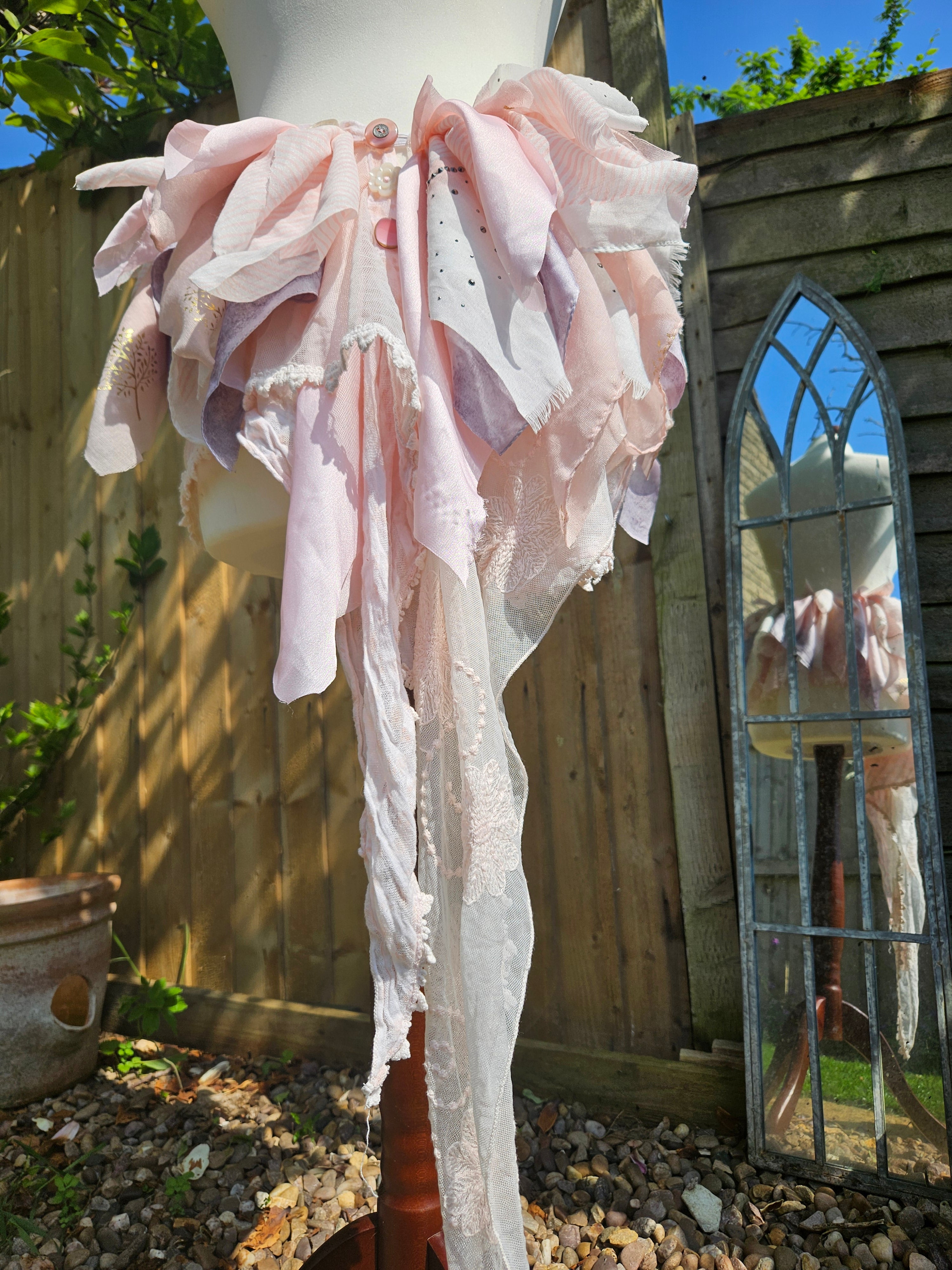 Asymmetric Pixie Fae Skirt • Pale Pink with Button Details
