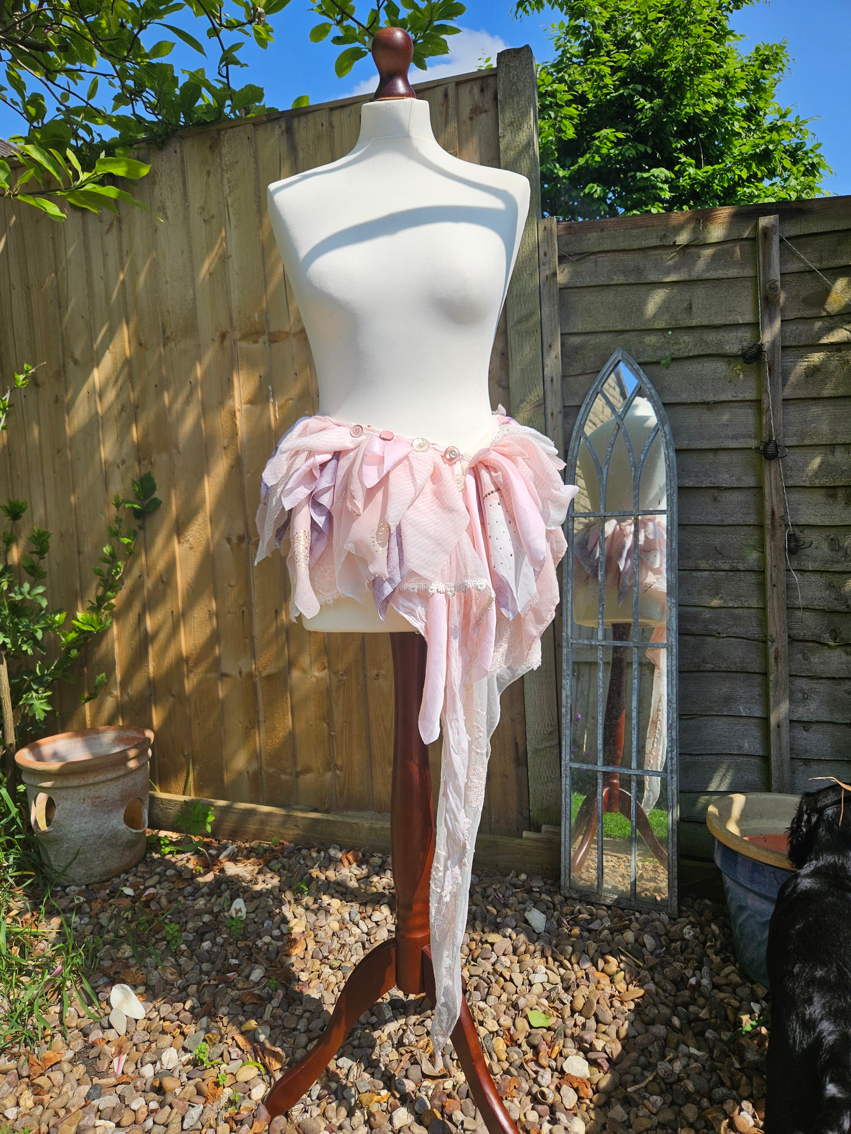 Asymmetric Pixie Fae Skirt • Pale Pink with Button Details